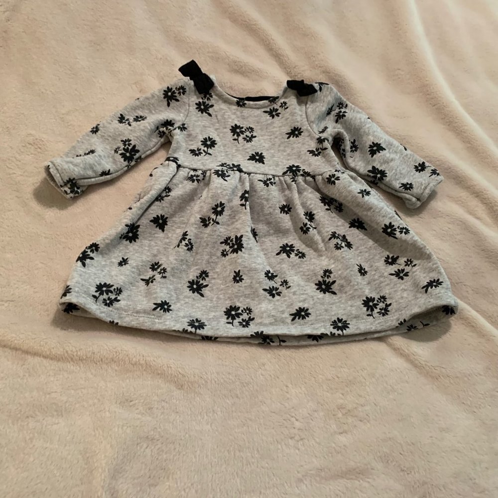 Carter's Gray Dress With Black Flowers and Bows Size 6 Month